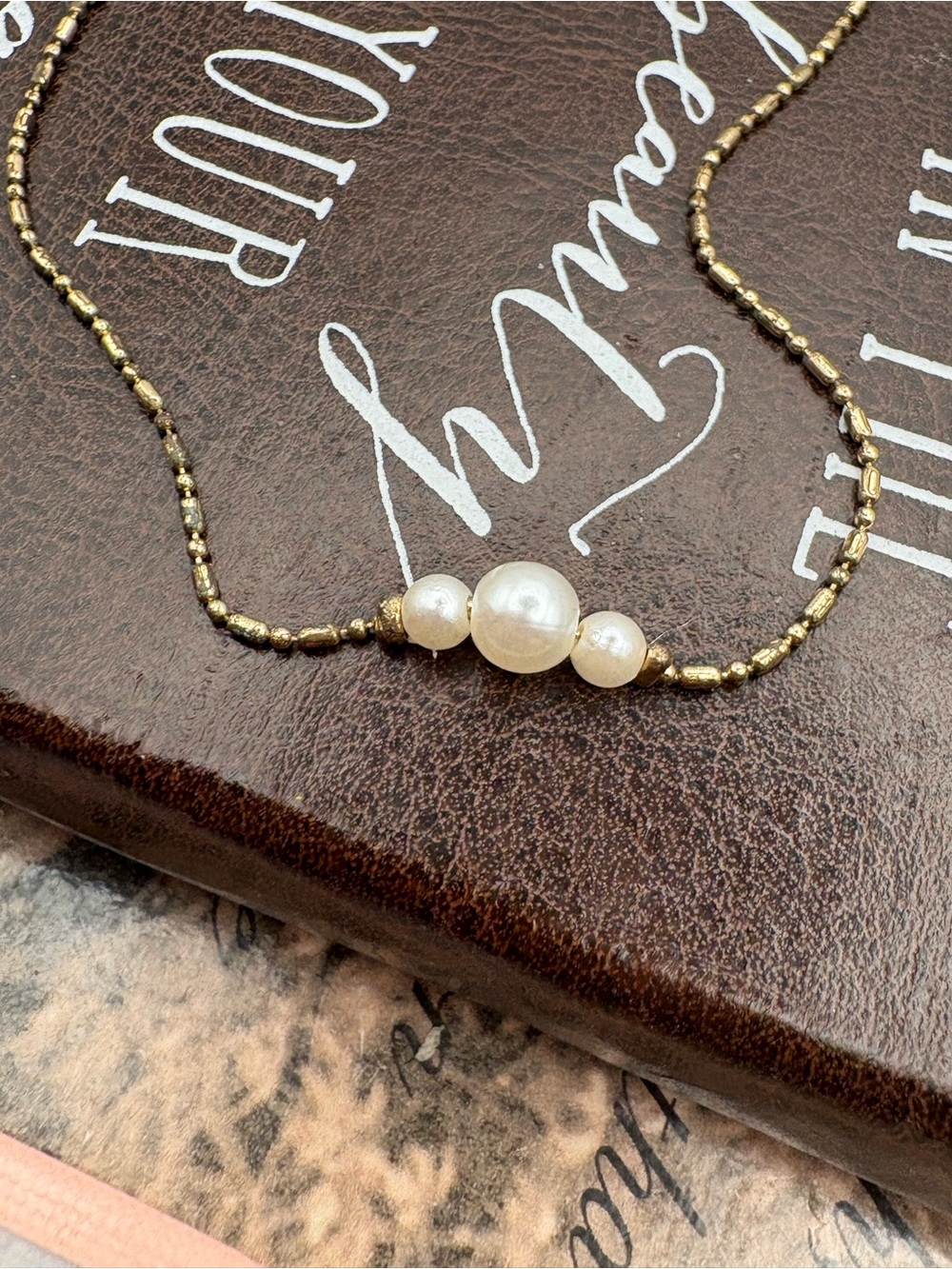 LC Lauren Conrad Gold Tone Faux Pearl Beaded Necklace 16” Minimalist - Picture 2 of 5
